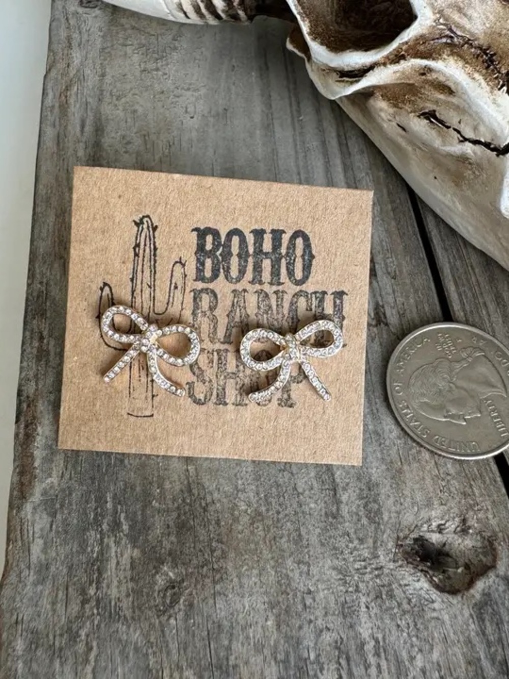 Boho Ranch Silver Bow Stud Earrings